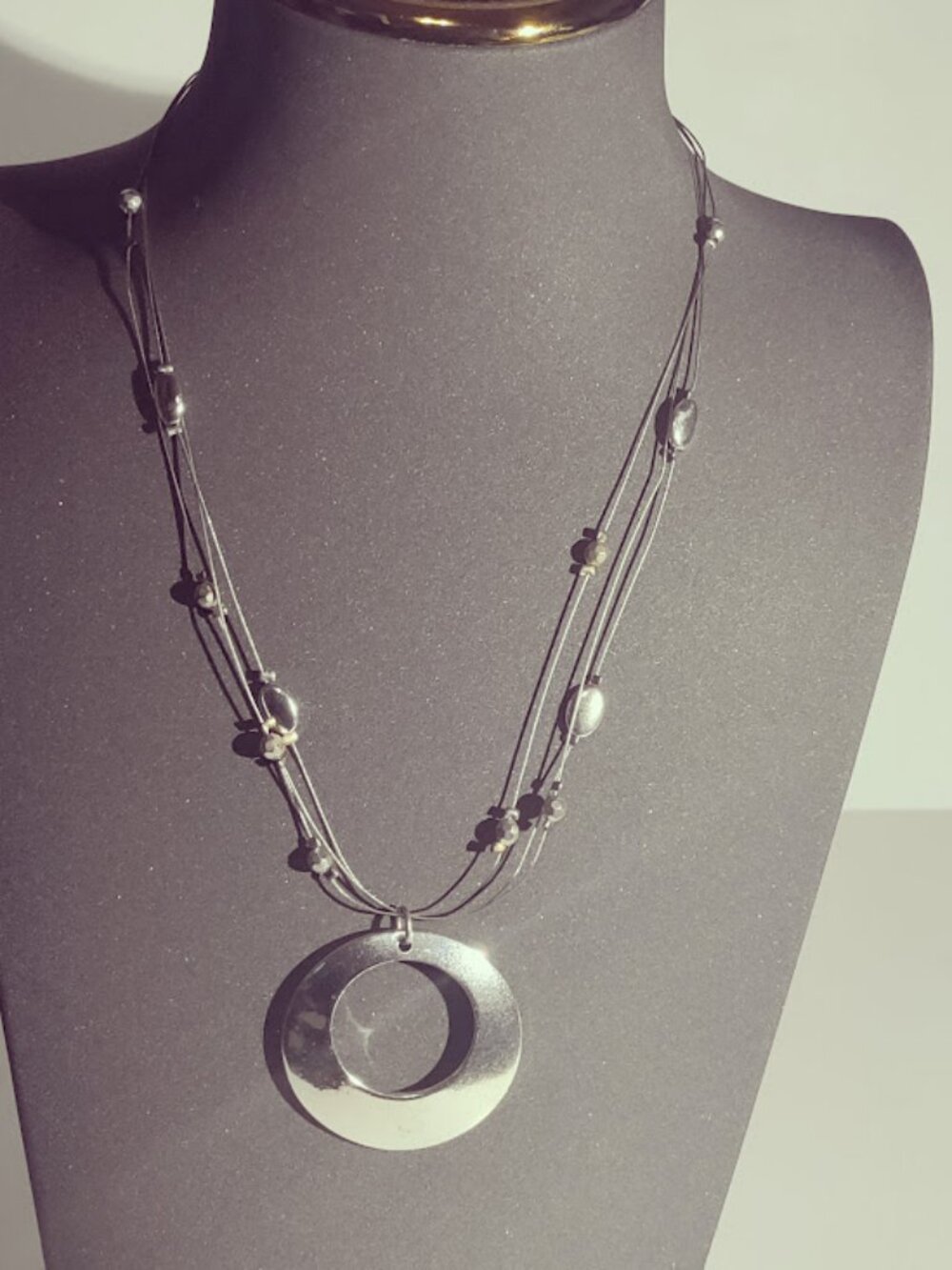 Silver Tone Multi Strand Circle Pendant Necklace